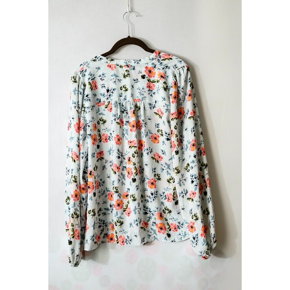 LOFT M white Floral Blouse Top office casual long sleeve - Picture 3 of 7